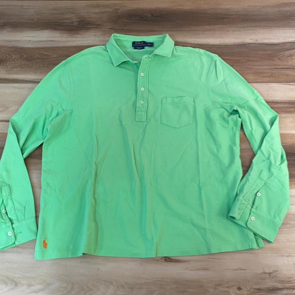 Polo Ralph Lauren Long Sleeve Polo XXL Featherweight Mesh Pocket Green Mens